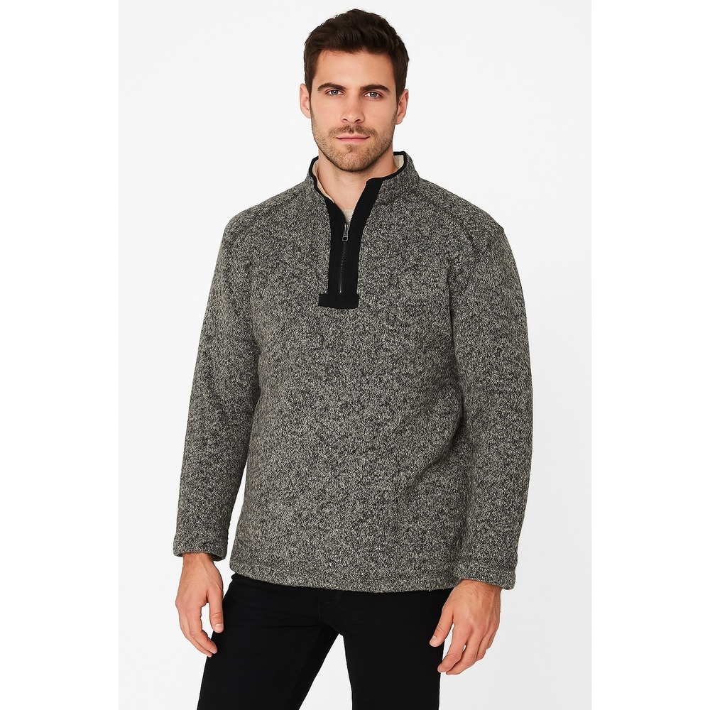 ORVIS Sherpa Lined Fleece Sweater Mens L 1/4 Zip Black Gray Hunting Fishing